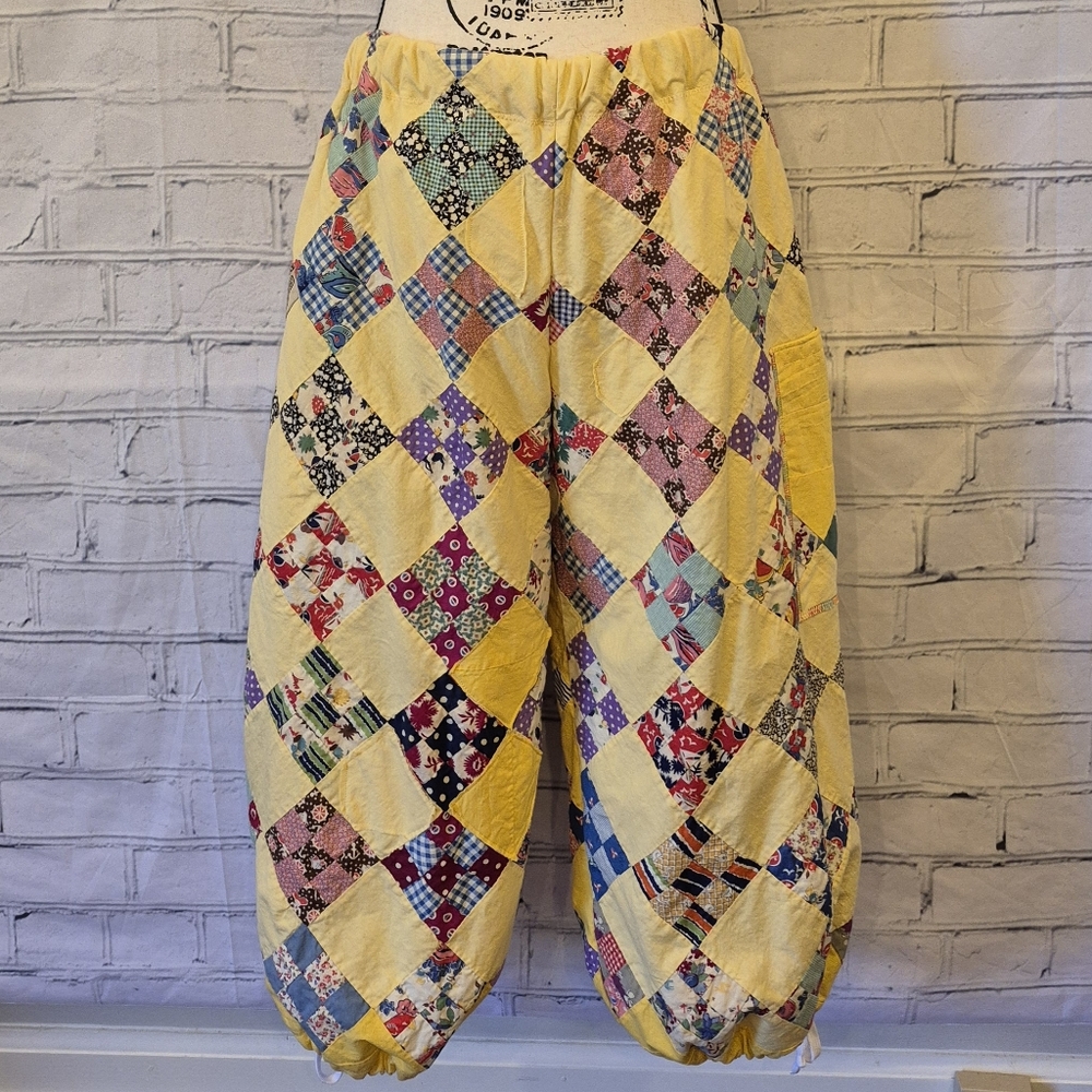 Patchwork Wide Leg Capri Pants in Yellow and Multicolor - Picture 2 of 5